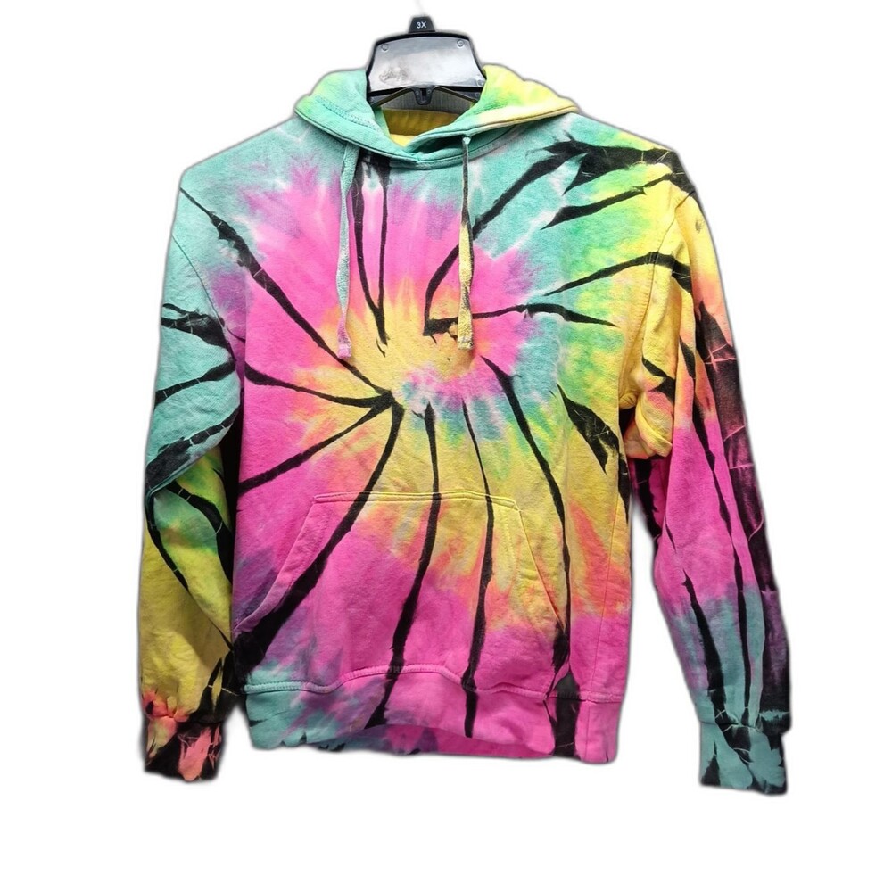 Jon Lauren Tie Dye Swirl Hoodie Sweatshirt Pullover Colorful Size Medium 80s 90s